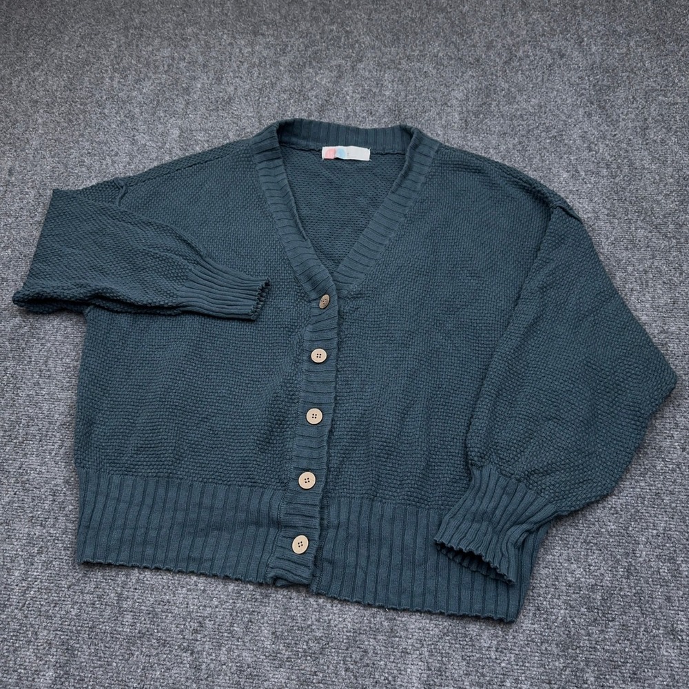 Free People FP Beach Hailee Cardigan Women's XL Teal Button Front Slouchy V-Neck